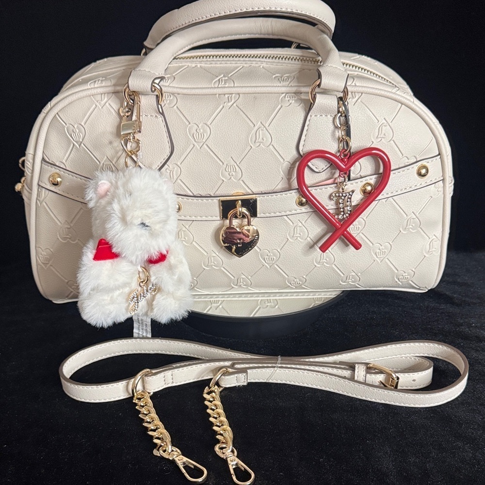 Juicy Couture Exclusive Beige Satchel with Red Heart and Bear Charm - Picture 13 of 13